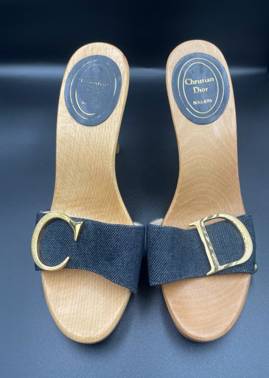 Dior Denim Heeled Mule Size