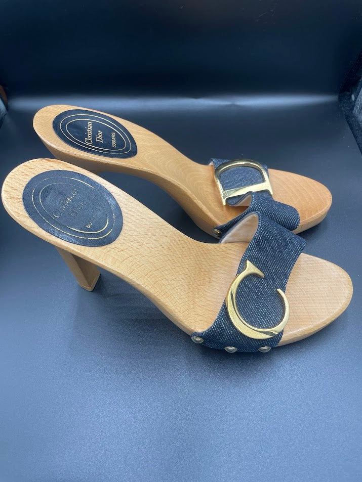 Dior Denim Heeled Mule Size