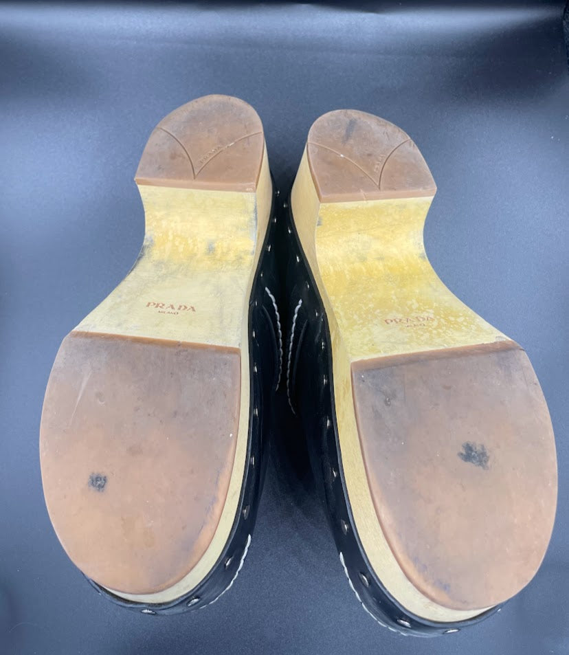 Prada Buckle Studded Clogs Size 6
